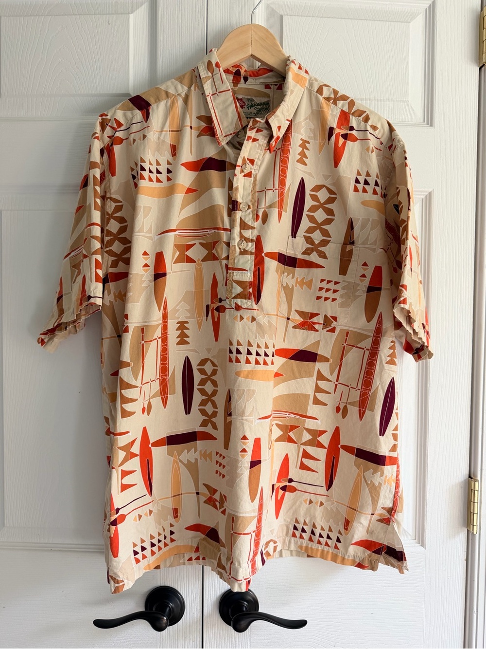 Hilo Hattie Hawaiian Shirt Men’s 2XL Canoe Paddle Aloha Cotton Made Hawaii Luau